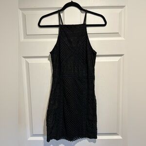 Black body con haltered dress with lace pattern